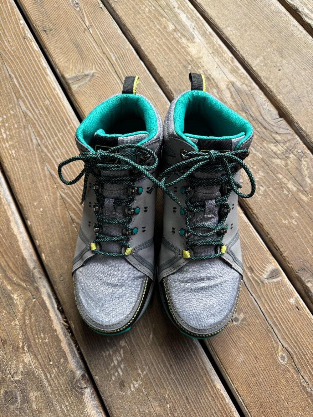 Ahnu Alamere Gray/Turquoise Mid Lace Up Waterproof Hiking Boot in Women's